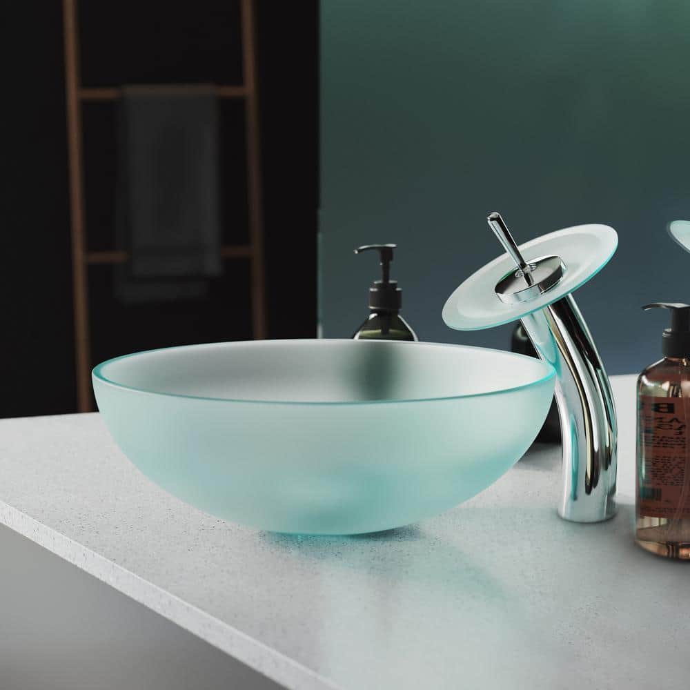 Cascade Frosted Glass 16.5" Vessel Sink with Faucet
