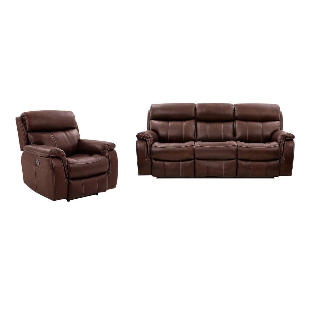 Montague Dual Power Headrest and Lumbar Support Recliner Chair in Genuine  Brown Leather