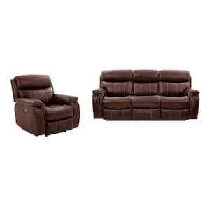 Montague 83 in. W Brown Leather Sofa and Recliner Set (2-Piece)