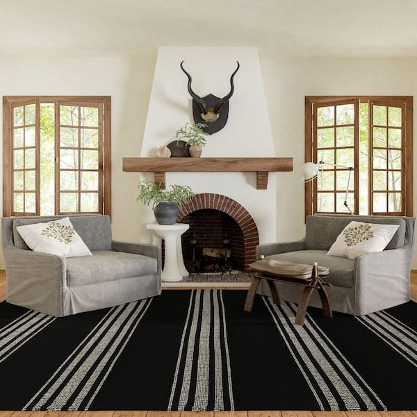 Bergamot Striped Cotton Black Doormat 3 ft. x 5 ft. Area Rug