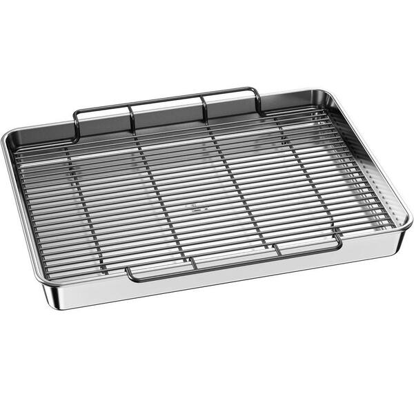 Non-Toxic Roasting Pan with Rack Recycled Aluminum Carbon Steel Oven Safe PFOA PFOS PTFE Free 2pcs Set