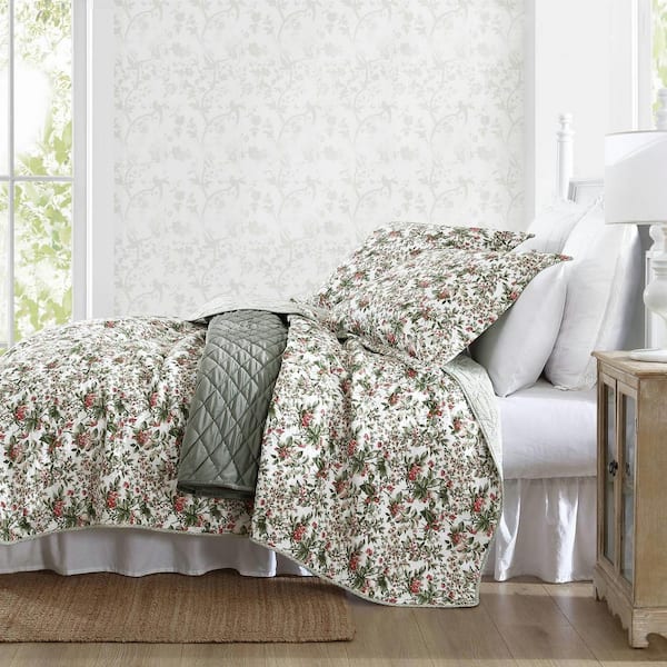 REVMAN Bramble Floral 3-Pcs Green Cotton King Quilt-Sham Set USHSA91264471  - The Home Depot