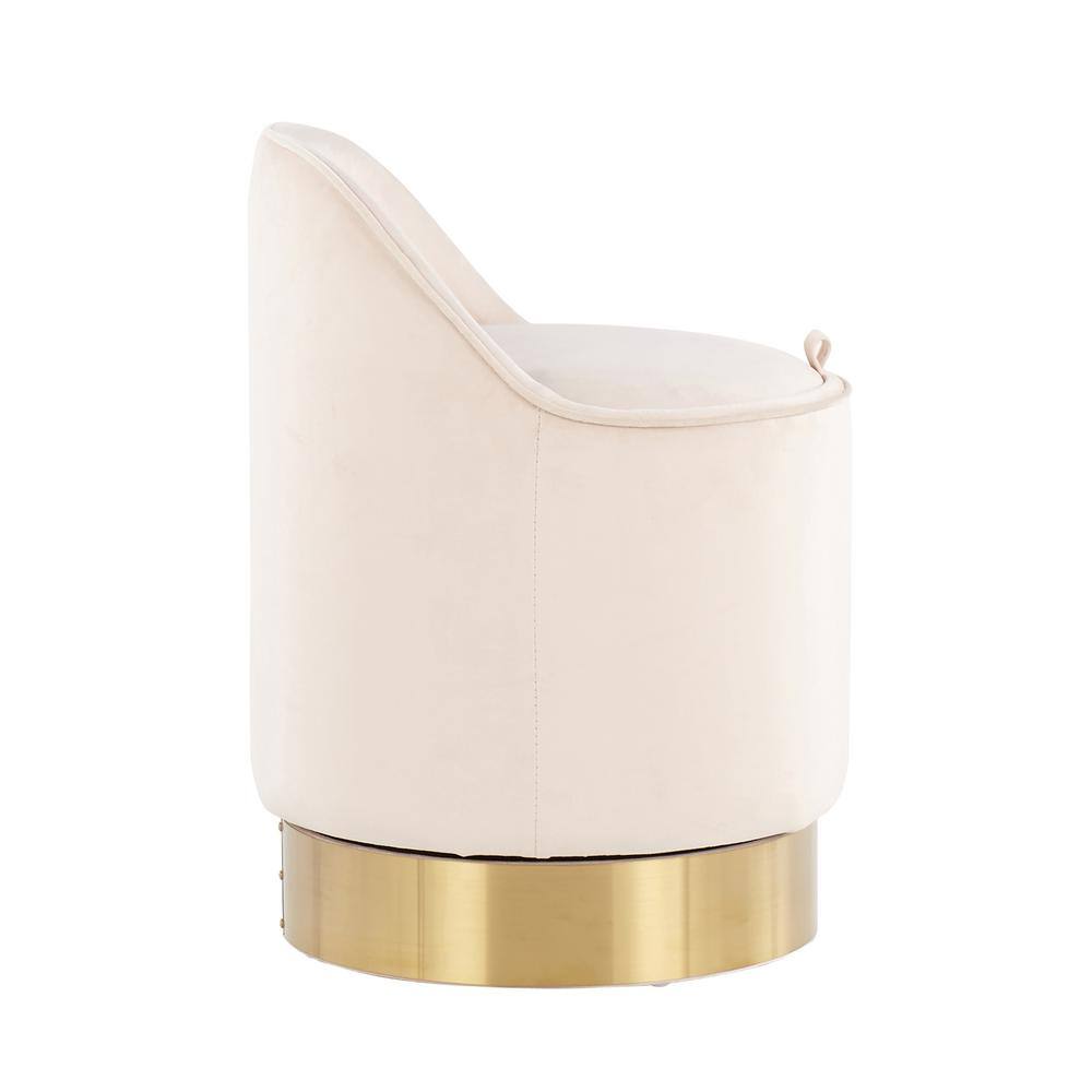 Luxurious White Velvet Vanity Stool with Gold Metal Base