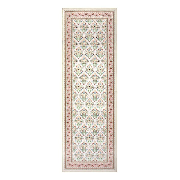 Deaney 2 ft. x 6 ft. Woven Ivory Floral Runner Rug