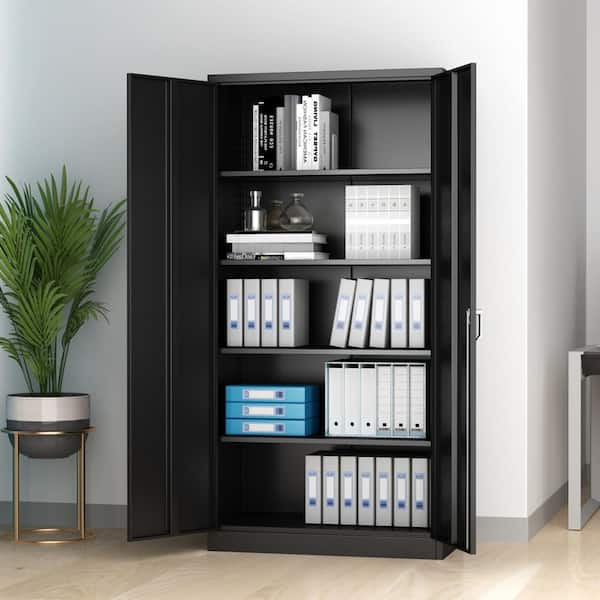 Black Locking Metal Storage Cabinet with 4-Adjustable Shelves SN822C-207 -  The Home Depot