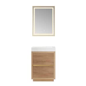 Palencia 24 in. W x 20 in. D x 33.9 in. H Single Sink Bath Vanity in N. American Oak with White Composite Top and Mirror
