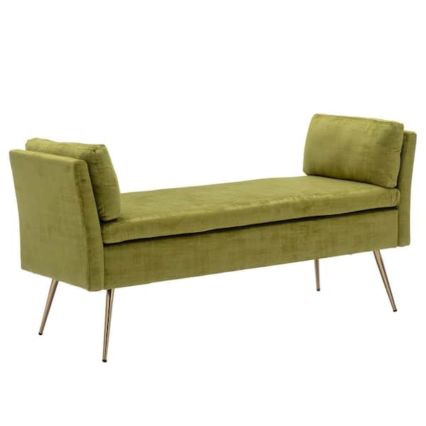 Unbranded Modern Green End of Bed Bench with Golden Leg 25.2 in. H x 52.17 in. W x 25.98 in. D