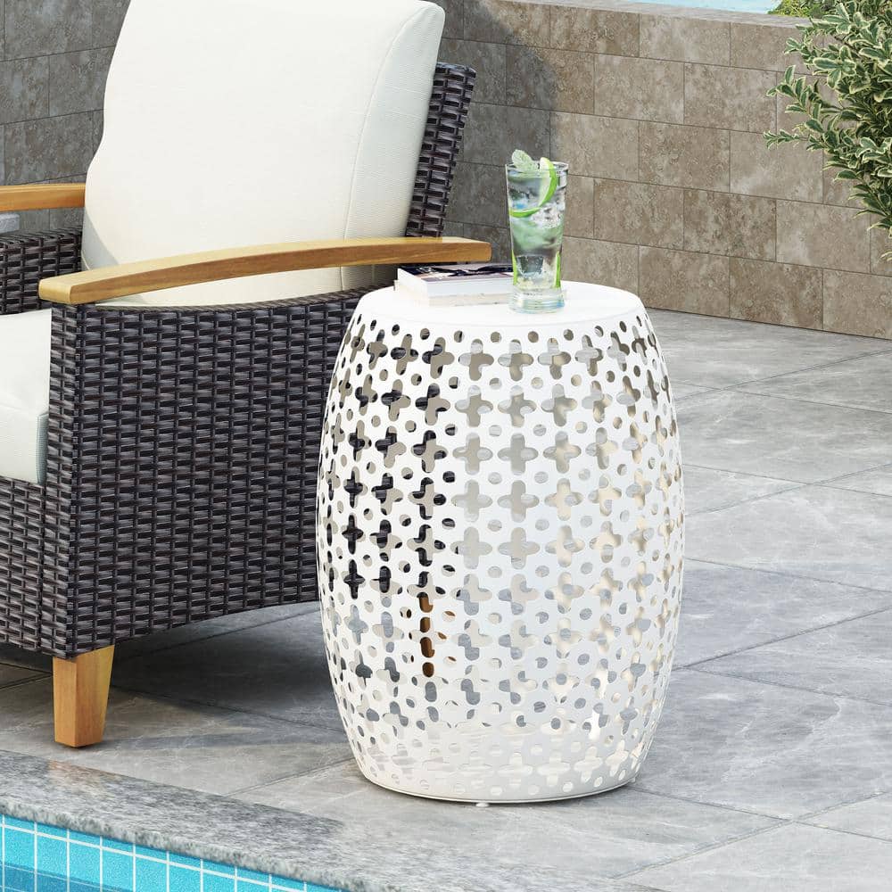 Lorent White Barrel Metal Outdoor Patio Side Table price history on PriceWatchPro