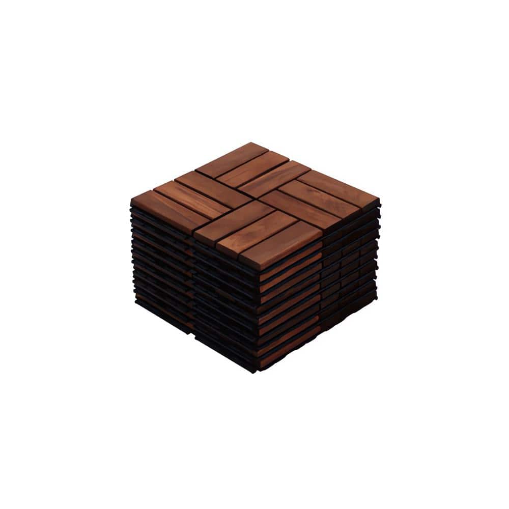 10-Pack 12 in. x 12 in. Square Outdoor Brown Acacia Wood Interlocking Deck 