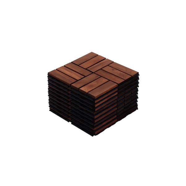 Unbranded 10-Pack 12 in. x 12 in. Square Outdoor Brown Acacia Wood Interlocking Deck Tiles for Patio, Bancony, Pool Side