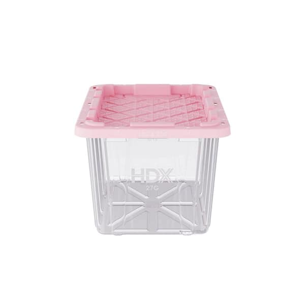HDX 27 Gal. Tough Tote in Clear with Orchid Pink Lid 999-27G-HDXOP