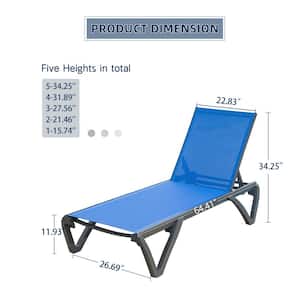 Aluminum 2-Piece Adjustable Stackable Outdoor Chaise Lounge in Blue Seat with Wheels for Poolside Sunbathing Lounger