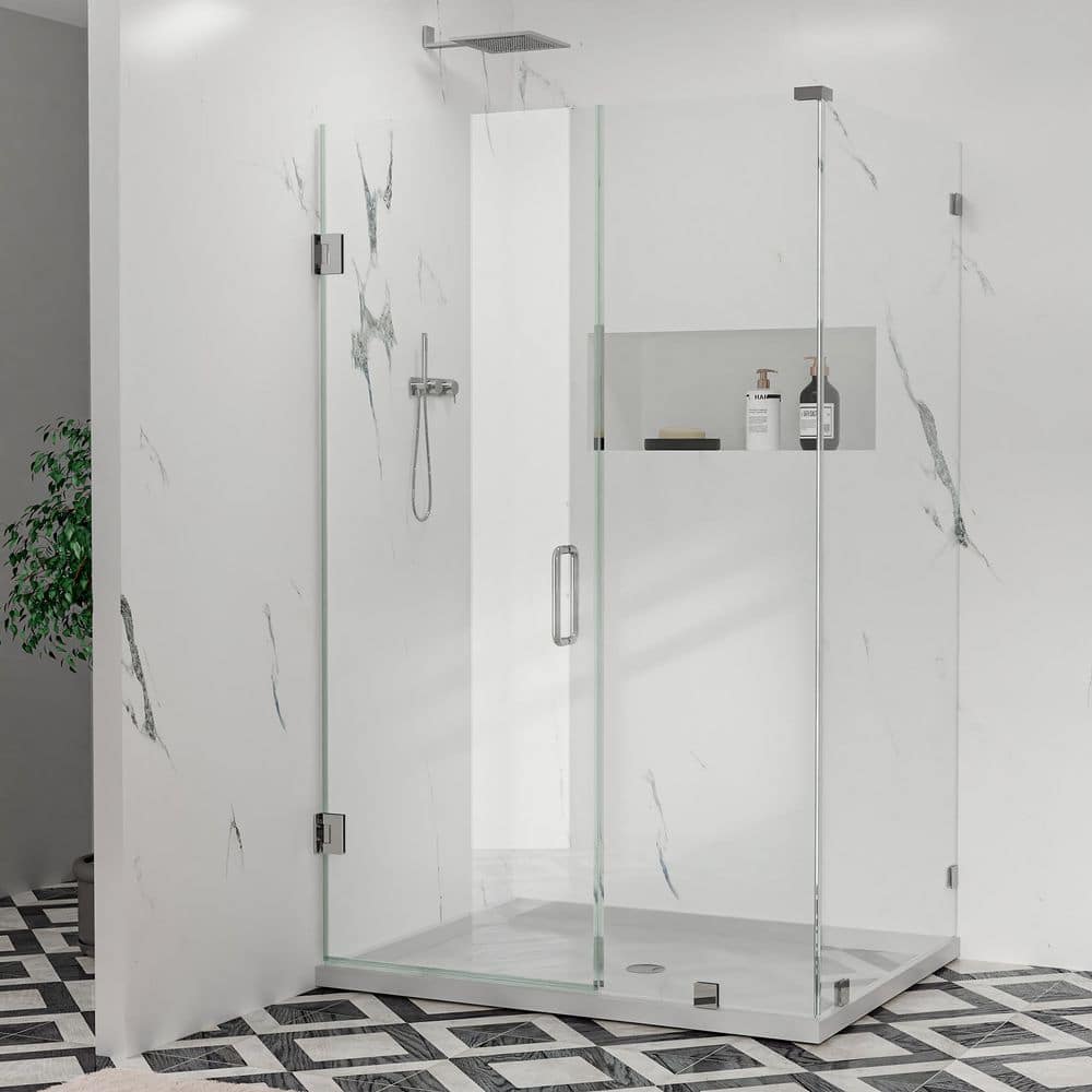 Hava 42 in. W x 39 in. D x 80 in. H Hinged Frameless Corner Shower Enclosure in Chrome with 3/8 in. Clear Glass price history on PriceWatchPro