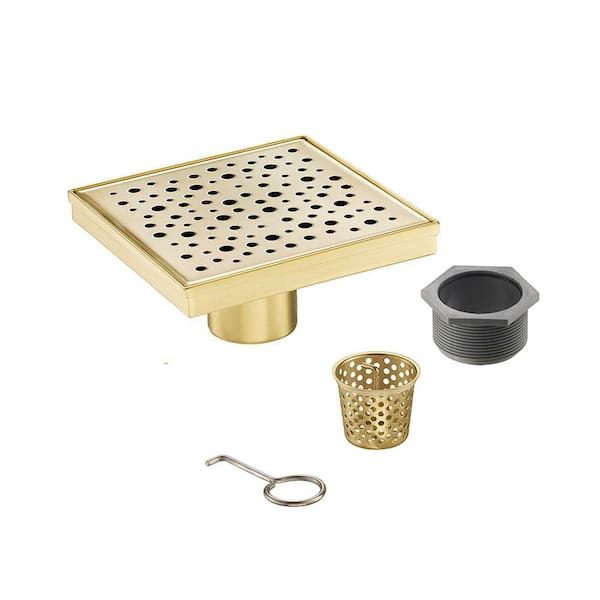4 in. Square Stainless Steel Shower Drain with Rain Drop Pattern, Zirconium Gold Plating