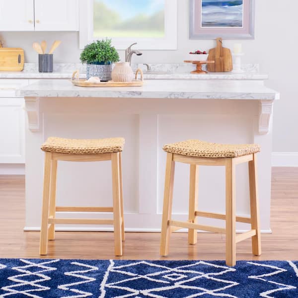 Halina 25 in. Natural Backless Wood Counter Non-Upholstered Stool with Hyacinth Seat