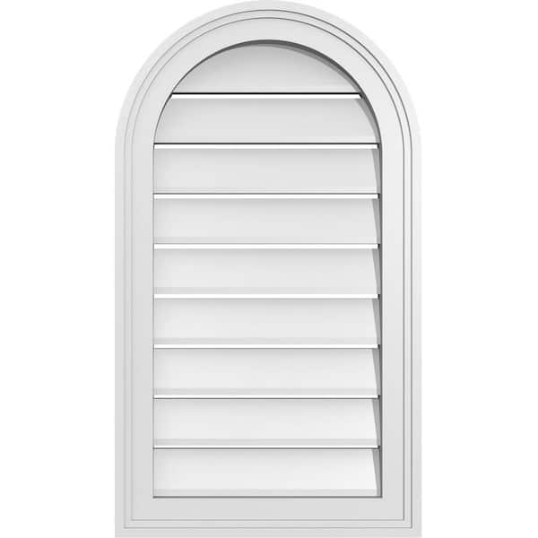 Ekena Millwork 16 in. x 28 in. Round Top White PVC Paintable Gable Louver Vent Functional