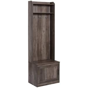 Rustic Brown Hall Coat Tree with Shoe Storage Bench and Storage Shelves