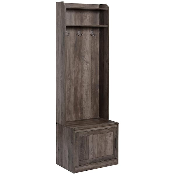 HOMCOM Rustic Brown Hall Coat Tree with Shoe Storage Bench and Storage Shelves