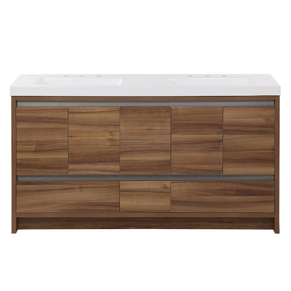 Oakes 61 in. Double Sink Caramel Mist Bath Vanity with White Cultured Marble Top (Assembled)