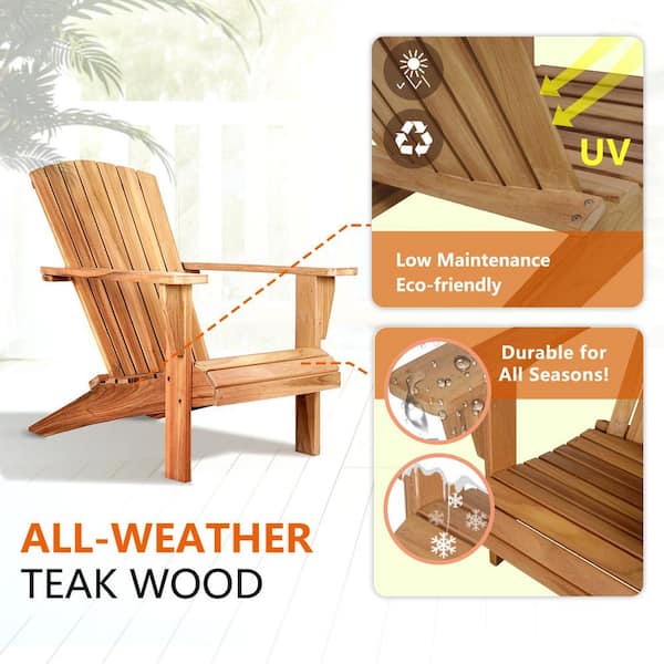Teak Wood Adirondack Chair, Patio Seating Wooden Chair, Weather
