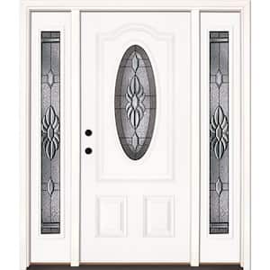 67.5 in.x81.625 in. Sapphire Patina 3/4 Oval Lt Unfinished Smooth Right-Hand Fiberglass Prehung Front Door w/Sidelites