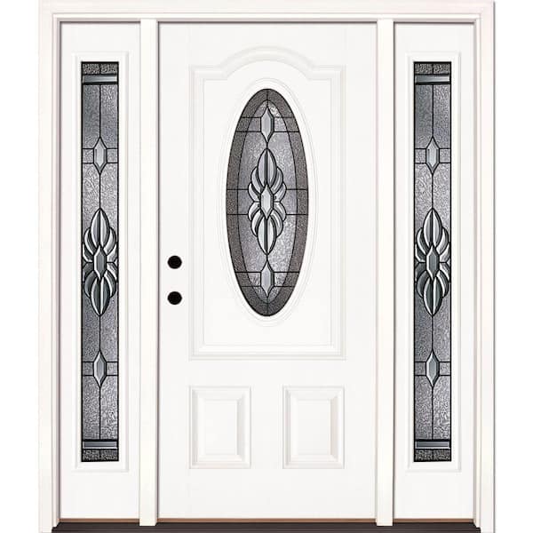 67.5 in.x81.625 in. Sapphire Patina 3/4 Oval Lt Unfinished Smooth Right-Hand Fiberglass Prehung Front Door w/Sidelites