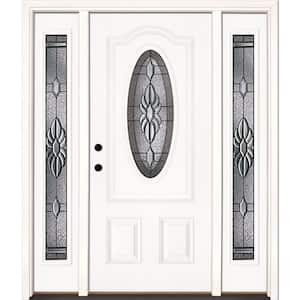 63.5 in.x81.625 in. Sapphire Patina 3/4 Oval Lt Unfinished Smooth Right-Hand Fiberglass Prehung Front Door w/Sidelites