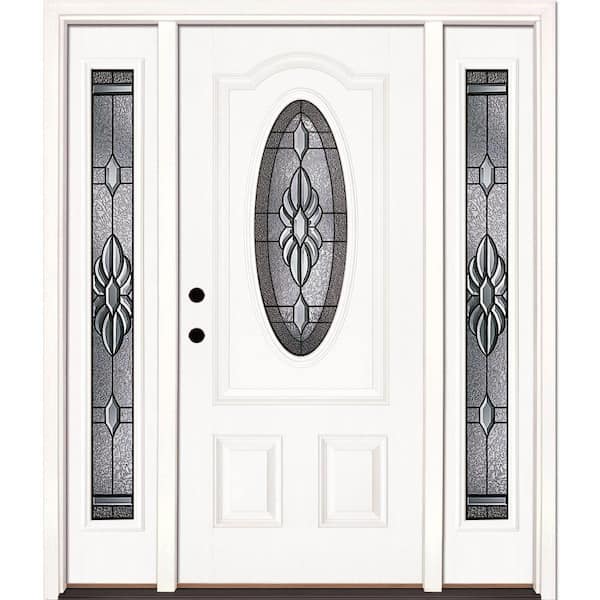 Feather River Doors 63.5 in.x81.625 in. Sapphire Patina 3/4 Oval Lt Unfinished Smooth Right-Hand Fiberglass Prehung Front Door w/Sidelites