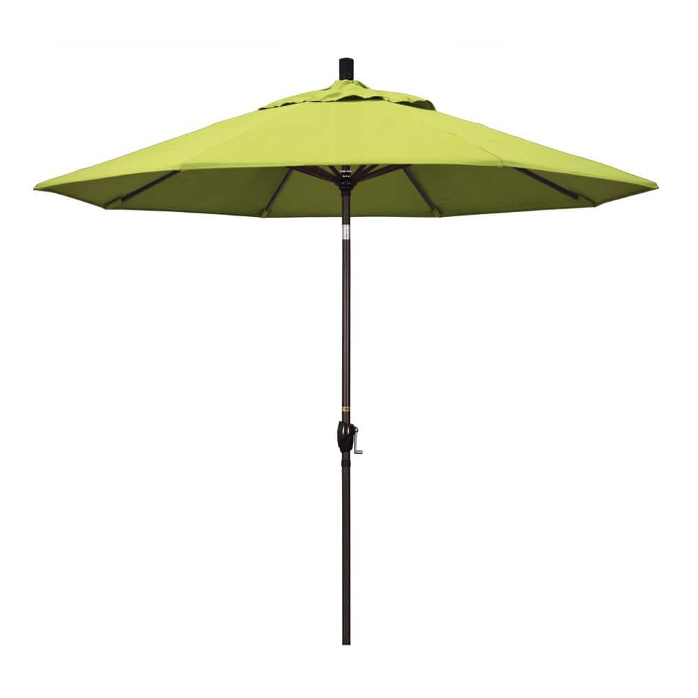 9 ft. Bronze Aluminum Market Push Button Tilt Crank Lift Patio Umbrella in Parrot Sunbrella price history on PriceWatchPro
