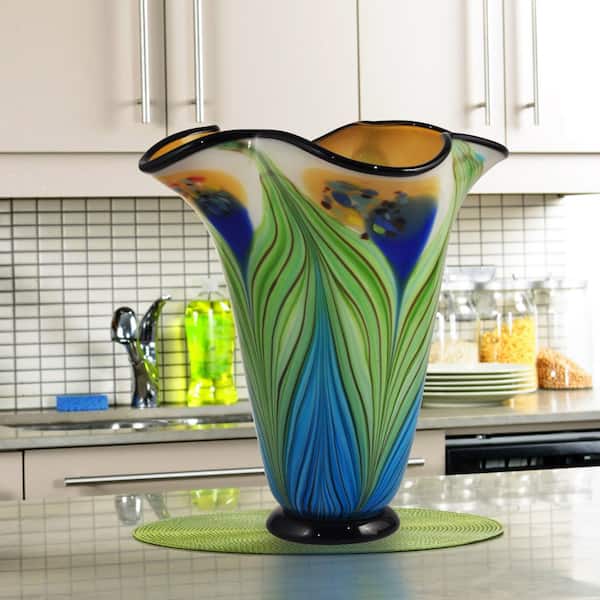 Free P&P Accent Plus Decor Azure Blue Modern Art Glass Flower Vase 