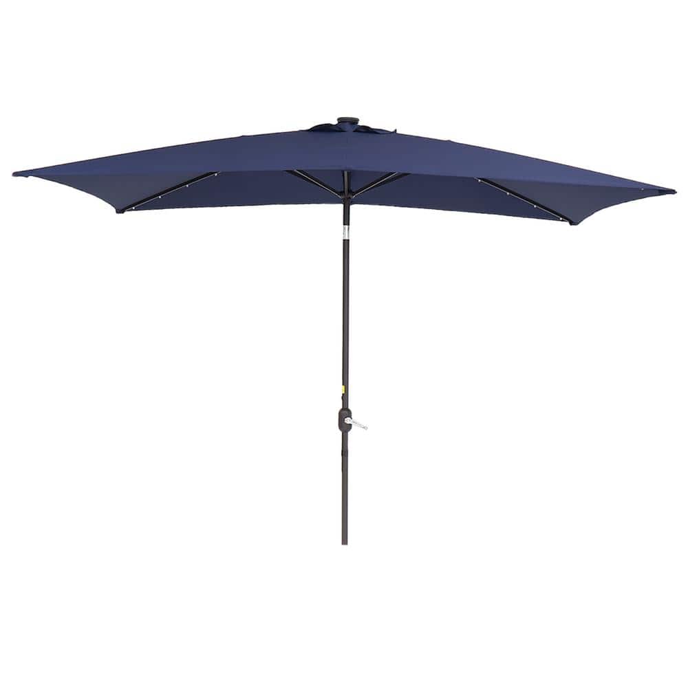 10 ft. x 6.5 ft. Rectangular Patio Outdoor Solar Market Umbrella in Navy