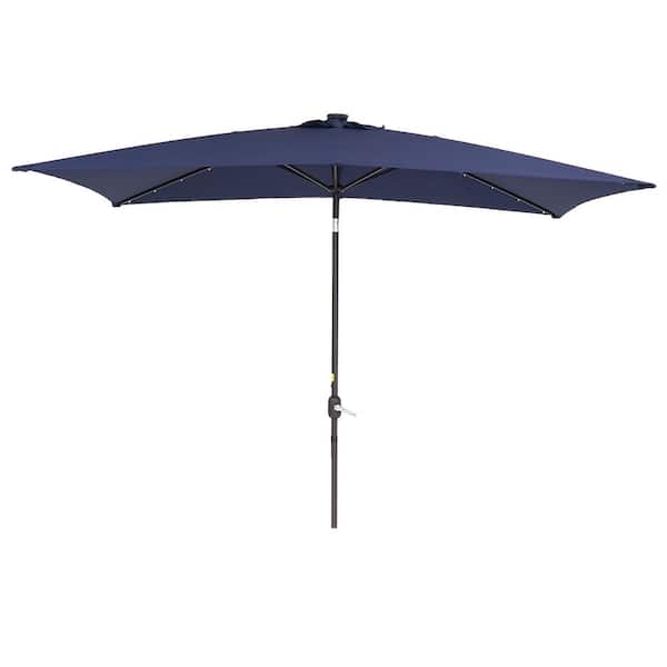Unbranded 10 ft. x 6.5 ft. Rectangular Patio Outdoor Solar Market Umbrella in Navy