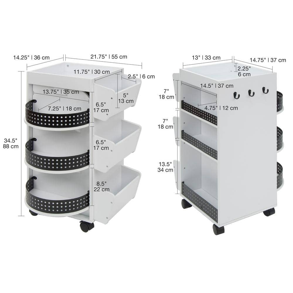 White and Black Swivel Organizer Cart with Shelves