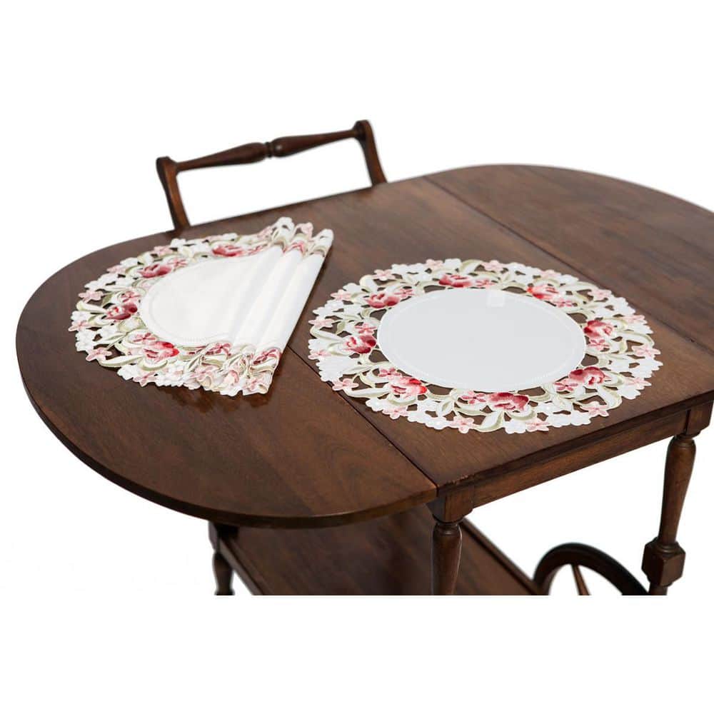 Lush Rosette Embroidered Cutwork Round Placemats, 16-Inch, Set of 4