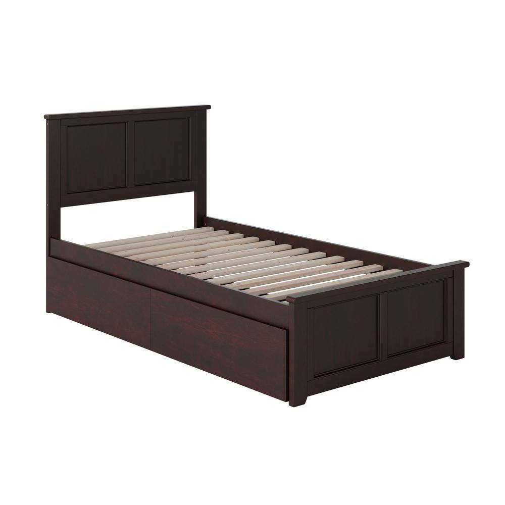 Espresso Twin Wood Platform Bed with Storage Drawers