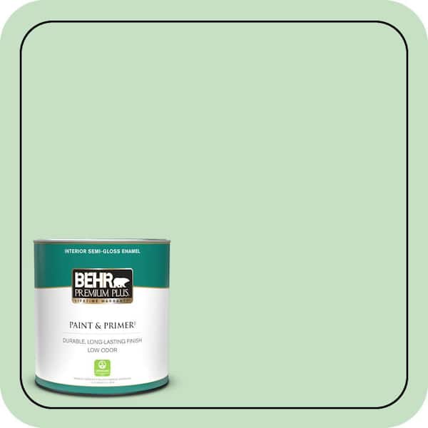 BEHR PREMIUM PLUS 1 qt. #450C-3 Green Myth Semi-Gloss Enamel Low Odor Interior Paint & Primer