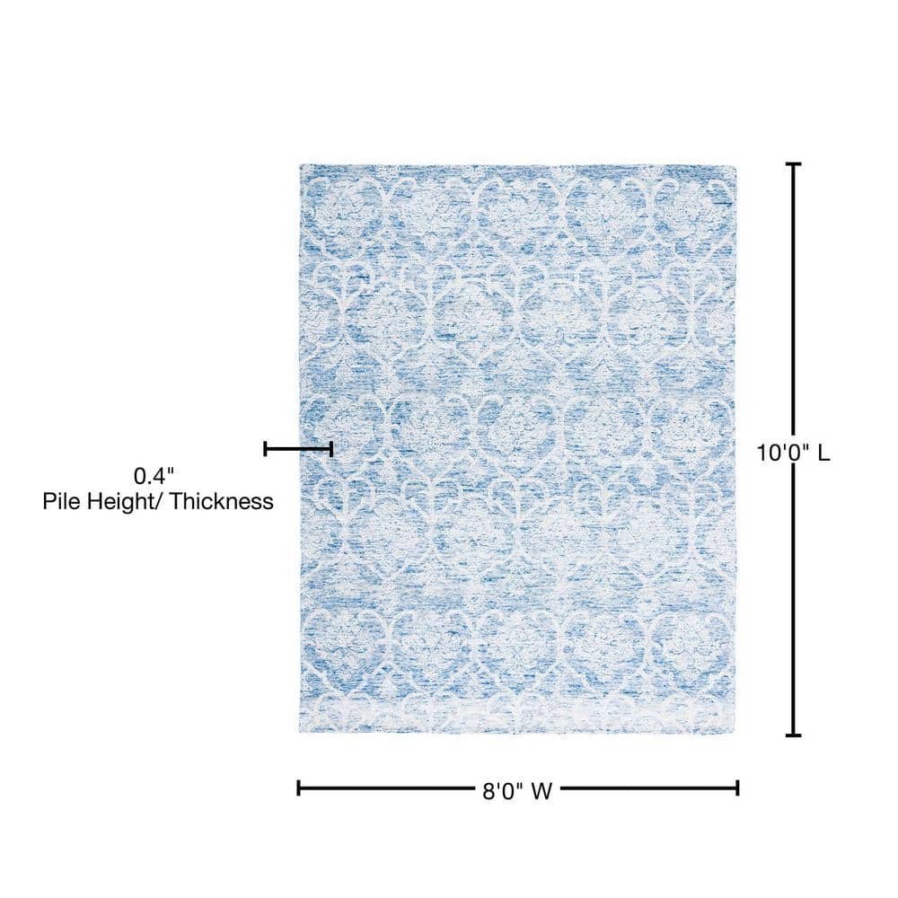 Blue Ivory Floral Hand-Tufted Wool 8' x 10' Area Rug