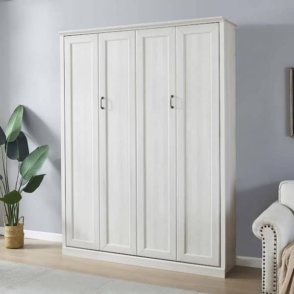 Rustic White Wood Frame Queen Murphy Bed