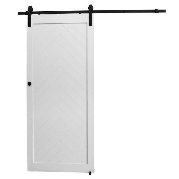 Pinecroft 42 In. X 84 In. 1-Panel White Chevron PVC Sliding Barn Door ...