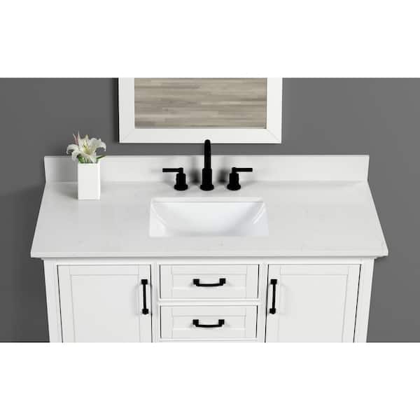 61 in. W x 22 in D Quartz White Rectangular Double Sink Vanity Top in Carrara White