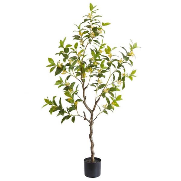 5.2 ft. Artificial Assorted Flowers Tree In Pot, Green Plant Artificial Osmanthus Tree