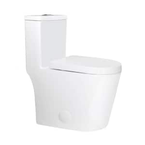 1-Piece 0.8/1.60 GPF Dual Flush Elongated Toilet in Glossy White, Seat Included