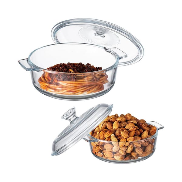 2-Piece Round Glass Casserole Dish Set with Lid Tempered Glass Oven Safe Handle Versatile Kitchen Cookware