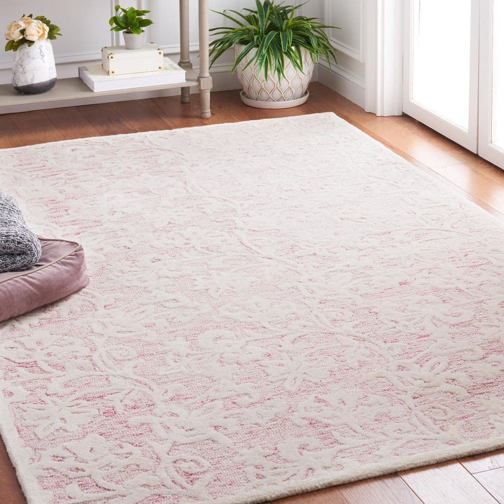 Handmade Pink and Ivory Tufted Wool 8' x 10' Area Rug