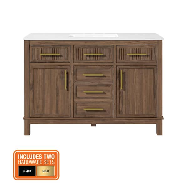 Riley 48 in. Single Sink Spiced Walnut Bath Vanity with White Engineered Stone Top (Assembled)