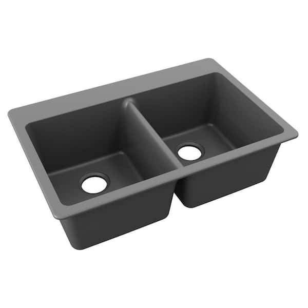 Elkay Quartz Classic 33 in. Drop-in Double Bowl Graphite Granite/Quartz Composite Kitchen Sink Only
