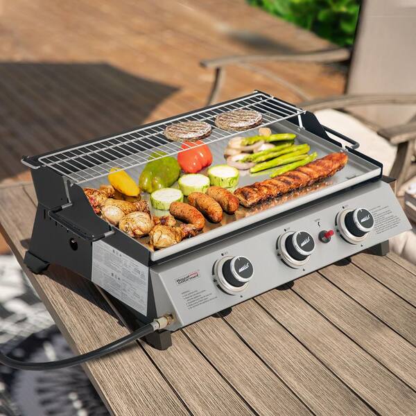 Captiva Designs 3-Burner Propane Flat Top Grill | 33,000 BTU Tabletop Griddle Combo For Outdoor BBQ