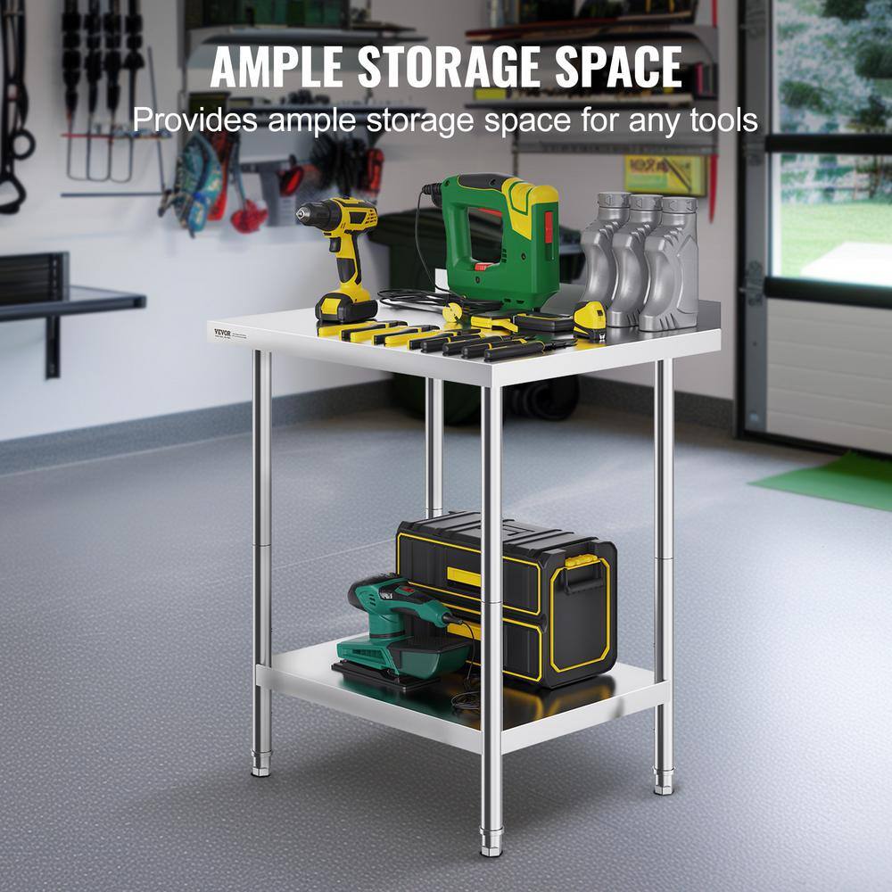 Silver Stainless Steel Adjustable Height Kitchen Work Table