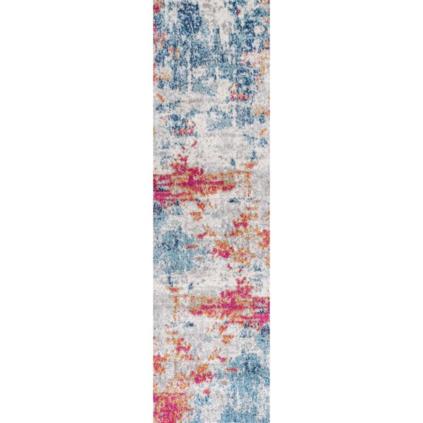 Sunset Modern Abstract Blue/Multi 2 ft. x 8 ft. Runner Rug
