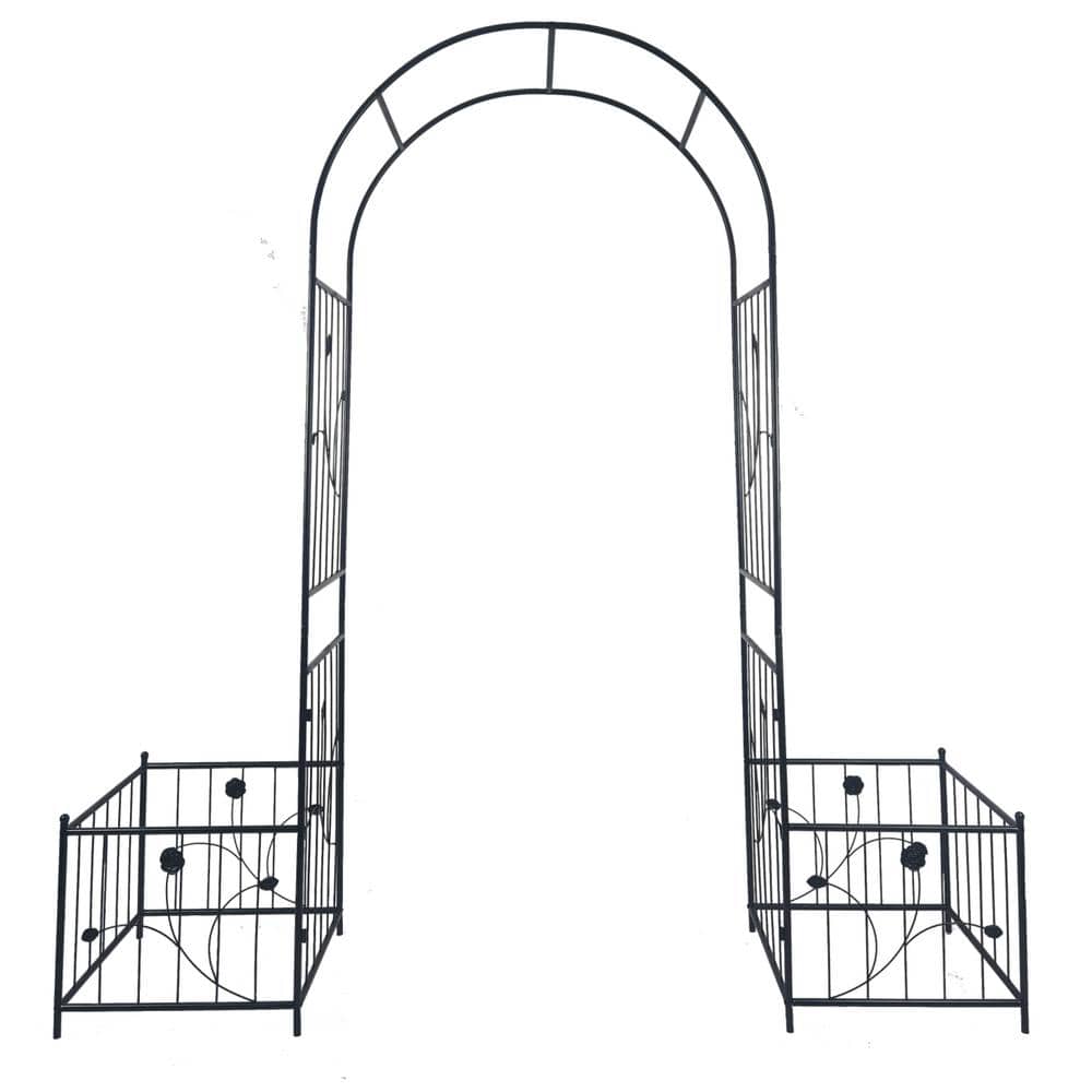 86.6 in. x 79.5 in. Black Metal Garden Arch Arbor with 2 Plant Stands Outdoor Rose Arch price history on PriceWatchPro